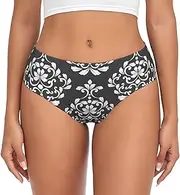 [SAAKE] Damask Pattern Print Women's Briefs XS S M L XL XXL 3XL 4XL Plus Size Briefs Bikini Ladies Underpants, Black, Medium