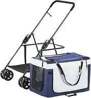 Dog Pram Strollers for Small Medium Dogs, Lightweight Dog Stroller for 2 Dogs Cats Puppy & Kitten, Foldable Carrier Cart Breathable Pram Pushchair Pet Stroller for Cat Dog(Blue a)