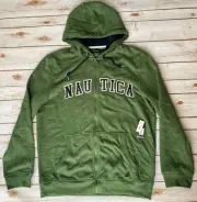 NAUTICA LOGO SPELLOUT FULL ZIP HOODIE PINE FOREST GREEN MENS LARGE NEW $89
