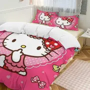 v982 Hello Kitty 3-Piece Twin Bed Set - Includes 1 Single Comforter And 2 Pillowcases Bedding - Fade Resistant Microfiber - Hello Kitty io982