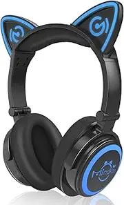 Bluetooth Headphones Wireless Over Ear Cat Ear Headphones with LED Light Foldable Built-in Microphone and Volume Control for Cell Phones/iPhone/iPad/Laptop/PC/TV Kids Boys Girls Friends