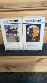 (2) New Wonder Art Latch Hook Kits Wonderart At The Feeders & Moonlight Meow