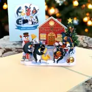 Snowman & Penguin Rockin' Around Christmas Tree 3D Card