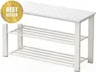 Simplehouseware Wooden Top Shoe Bench Organizer for Entryway Storage, White