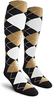 [Golf Knickers] Colorful Knee High Argyle Cotton Socks For Men Women and Youth - MMMM: Black/Khaki/White - Mens