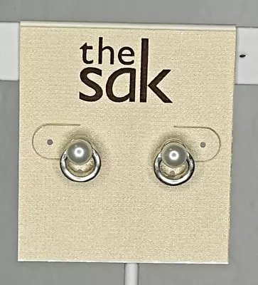 Womens the Sak Silver-Tone & Pearl Circle Stud Earrings