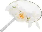 [WOFASHPURET] Chinese Round Hand Fans: Circular Double- Sided Embroidery Hand Fans Ancient Court Handheld Paddle for Wedding Dance Festival Party White