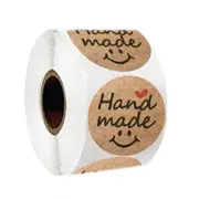500 Pcs Round Natural Kraft Hand Made Stickers Seal Labels Red Heart Smile Sticker for Cake Packaging Labels Sticker Stationery