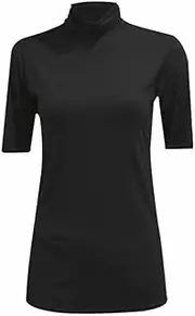 [FASHION MY LOVE] Womens Turtle Roll Neck Jumper Ladies Short Sleeves Roll Neck Jumper Plain High Neck Top Casual Wear Stretch Fitted Top T-Shirt