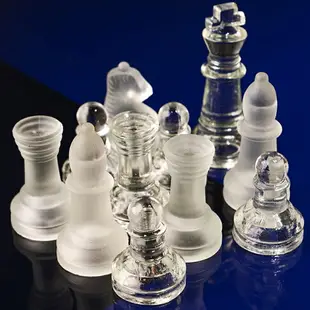 西洋棋 高檔大小號水晶玻璃國際象棋 學生初學者成人便攜式國際象棋套裝『XY33877』