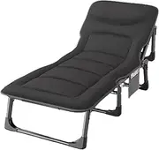 YVYKFZD Camping Cots for Adults, 4-Position Folding Camping Bed, Portable Sleeping Cots with Headrest Design and Side Pocket, Supports 352 lbs (Color : Black)
