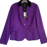 Talbots Wool Blazer 8 Purple Velvet Collar Italian Fabric Career Artsy NWT