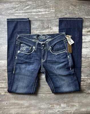 Ariat Boyfriend Women Blue Straight Jeans with Classic Indigo Finish, Size 26R