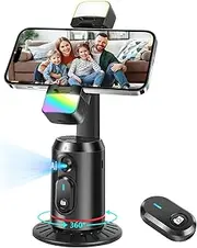 Automatic Face Tracking Tripod, 360° Rotating Smart Camera Stand, LED Fill Light, No App Required, Gesture Control, with Detachable Remote Control, Suitable for Vlog Live Broadcast and Video