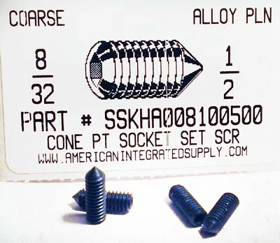 #8-32x1/2 Hex Socket Set Screws Cone Point Alloy Steel (100)