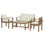 Outdoor Sofa Acacia Wood Table Chairs Lounge Set - 4 Seater