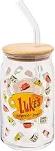 Silver Buffalo Gilmore Girls Luke's Diner Logo Glass Tumbler with Bamboo Lid and Glass Straw, 16 Ounces