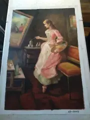 Girl Painting, Hand Painted Oil On Canvas, 36"X24"