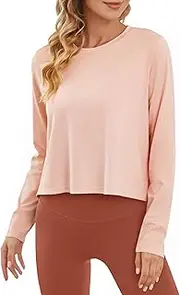[G4Free] Women's UPF 50+ Long Sleeve UV Shirts Workout Crop Tops Running Gym Tops Athletic Lightweight Sun Shirts