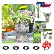 Whimsical Rabbit Head Planter - Hand-Painted 14.6-Inch Resin Garden Pot