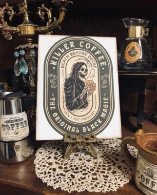 Killer Coffee, Skeleton, Handcrafted Plaque / Sign