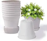 Plastic Planters, 10 Pcs 6 Inch Plant Pots with Drainage Holes and Saucers for Indoor, Outdoor, House, Office, Balcony, Succulents, Cactus, Herbs