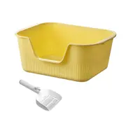 Large Cat Litter Box Open Toilet Semi Enclosed Yellow Tray Splash Proof Pet
