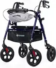 ELENKER All Terrain Rollator Walker with Seat for Seniors, Foldable Rolling Walk