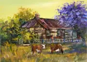 Jacaranda Cottage When Cow Come Home Microfiber Towel Jenny Sanders Art 70*50 cm