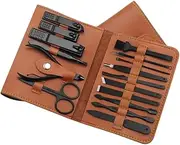 16Pcs/Set Nail Clipper Cutter Trimmer Ear Pick Grooming Kit Set Pedicure Toe Nail Art Tools Set Kits with Bag Brown