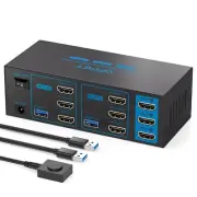 KVM Switch 3 Monitors 2 Computers HDMI 4K60Hz USB3.0 KVM Switch 2 Ports with 4 U