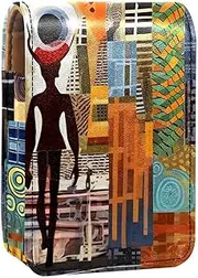 Lipstick Case,Leather Lip Gloss Lipstick Organizer with Mirror,Mini Lipstick Holder Bag,Abstract Africa Print People