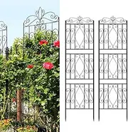 SpringUp 2 Pack 182cm(H) x 50cm(W) Metal Garden Trellis with Black Coating, Wire Lattice Grid Panel for Climbing Plants Outdoor Roses Vine Cucumbers Vegetables Flower Support
