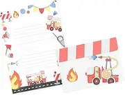 Friendly Fox Children's Writing Paper Fire Brigade, 1 x DIN A5 Writing Pad with Lines and 20 Envelopes, Children's Letter Pad, Lined Writing Paper Set for Children