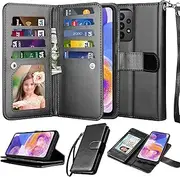 [NJJEX] Galaxy A23 Case, for Samsung Galaxy A23 4G A23 5G Wallet Case, [9 Card Slots] PU Leather Credit Holder Folio Flip [Detachable] Kickstand Magnetic Phone Cover & Lanyard for Samsung A23 [Black]