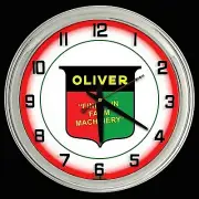 16" Oliver Tractor Farm Machinery Sign Red Neon Wall Clock Garage Man Cave