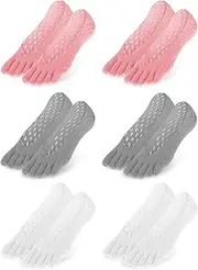 [Ptwola] 6 Pair Bunion Toe Alignment Relief Socks Orthopedic Compression Full Toe Sock No Show Low Cut Liner Five Finger Socks Athletic Breathable Separator Sock for Women Men Yoga Non Slip Heel Grip