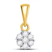 14k Yellow Gold Round Diamond Flower Cluster Pendant 1/10 Cttw