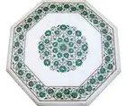 Malachite Stone Inlay Work Center Table for Bar Decor White Marble Dining Table