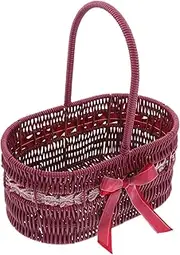 Alipis Handwoven Storage Basket with Handle and Bowknot Multifunctional Flower Arrangement Holder for Weddings Portable Planter Basket for Indoor Plants Rustic Woven Design