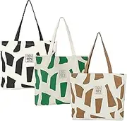3 Pack Canvas Tote Bag for Women Aesthetic Shoulder Bag Cute Pattern Reusable Grocery Bags with Inner Pocket Casual Handbage Travel Bag