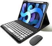 iPad 9th Generation Keyboard Case with Mouse, iPad 8th Gen, 7th Gen, Air 3, Pro 10.5 Detachable Bluetooth Keyboard Pencil Charging in Pencil Holder Cute Round Keys Slim Smart Cover (Black)