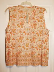 Lucky Brand Womens XL Peach BOHO Border Print Sleeveless Blouse Top NWT