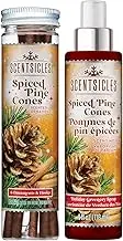 Scentsicles Spiced Pine Cones Scented Christmas Tree Ornaments - 1 Bottle (6 Sticks Total) and 1 Bottle Scent Mister Spray (4 Oz) Multi Pack
