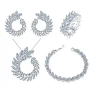 4 Pcs/Set Leaf Shape Fashion Cz Necklace Earring Bracelet And Ring Sets Ring Size:8