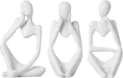Brownlove 3Pcs Decor White Thinker Statue Abstract Art Sculpture，Resin Collectib