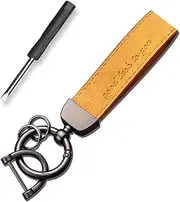 [YEENKE] Leather Car Keychain Yellow,Universal Motorcycle Key Fob Keychain with Keyrings and Screwdriver Key Holder Car Accessories for Men Women 1Pack