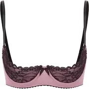 [Miutii] Womens Sexy Half Cup Push Up Balconettes Bra Lace Rhinestone Underwired Bra Top Bralette