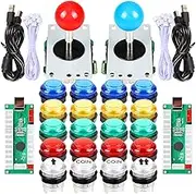 EG STARTS Classic Arcade DIY Kit Parts 2x USB LED Encoder To PC Consols Games + 2x 4/8 Ways Joystick + 20x 5V Illuminated Push Buttons For Mame Jamma (Red/Blue Stick + MIX Color Buttons)