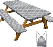 Picnic Table Cover with Bench Covers Camping Essentials Waterproof Windproof Camping Tablecloth with Drawstring Bag, Fitted Rectangle Tables and Seats, 60in, Grey